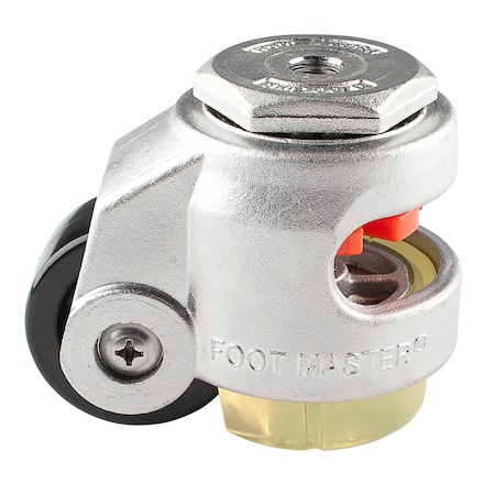 Foot Master Leveling Caster, 50 mm Nylon Wheel, M12x1.75P Stem, Swivel, 280 kg Cap, PU Foot Pad, Stainless Steel SGDN-60-S-NYN-CUR